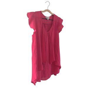Counterparts NWT Pink‎ Flutter Sleeve V-Neck Asymmetrical Spring Blouse Size SM